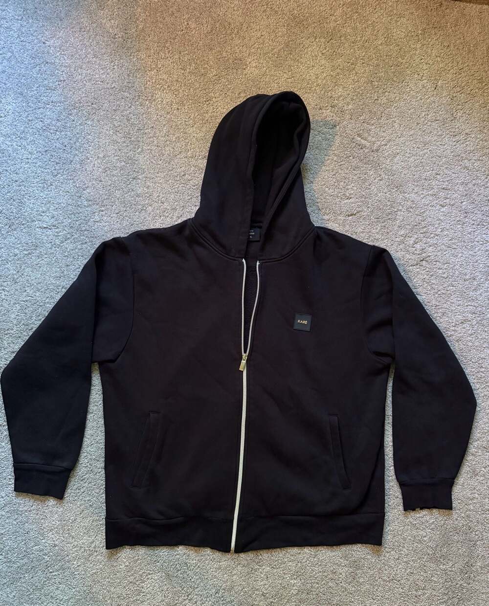 Rare Rabbit Anderson-T25 Men's Black Premium Hooded Zipper Sweatshirt Size XL